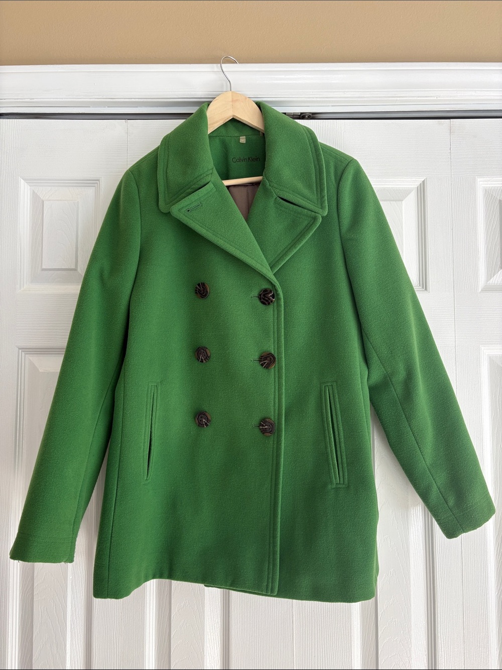 Calvin Klein Women's Bright Green Double-Breasted Peacoat